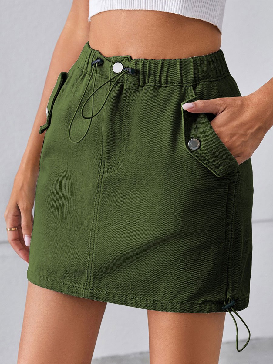 Women's Drawstring Elastic Waist Denim Skirt