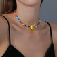 Bohemian Handmade Fashionable Smiling Colorful Rice Bead Short Necklace
