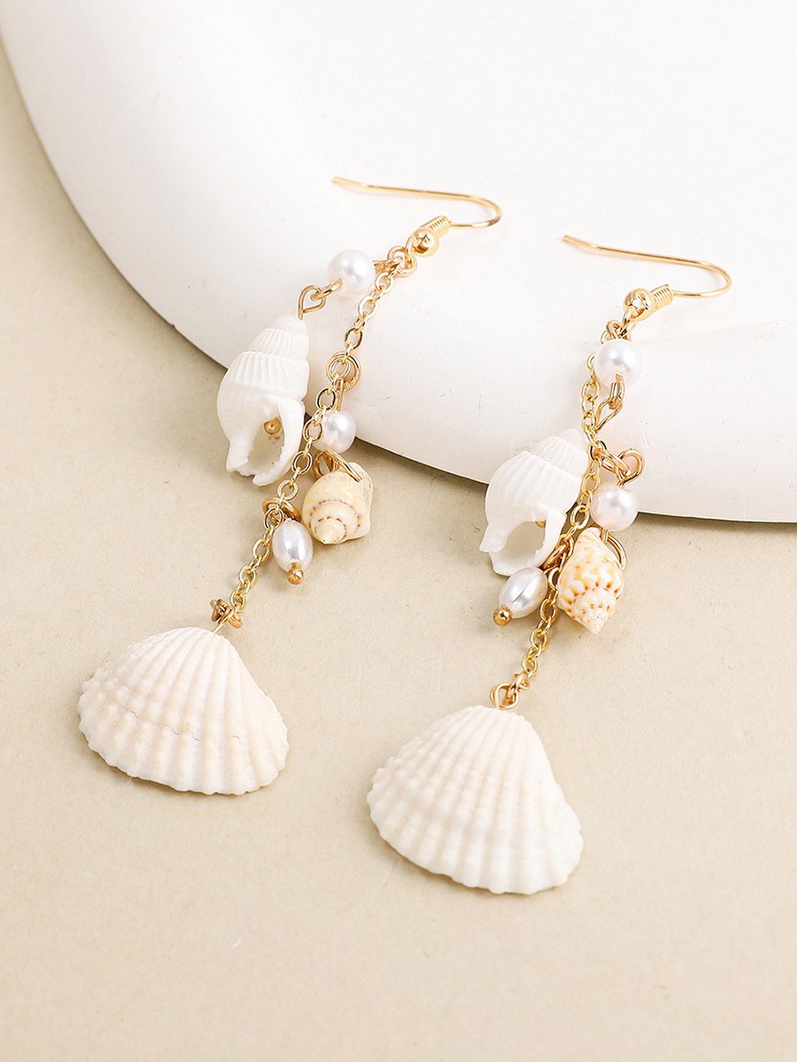 Women's Bohemian Long Pearl Shell Conch Earrings