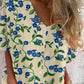 Women's Elegant Floral Pattern Shirt Style Cotton and Linen Top