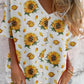 Women's Summer Resort Style Sunflower Floral Pattern shirt Style Cotton and Linen Top