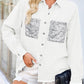 Women's Distressed Loose Raw Edge Sequined Denim Shirt