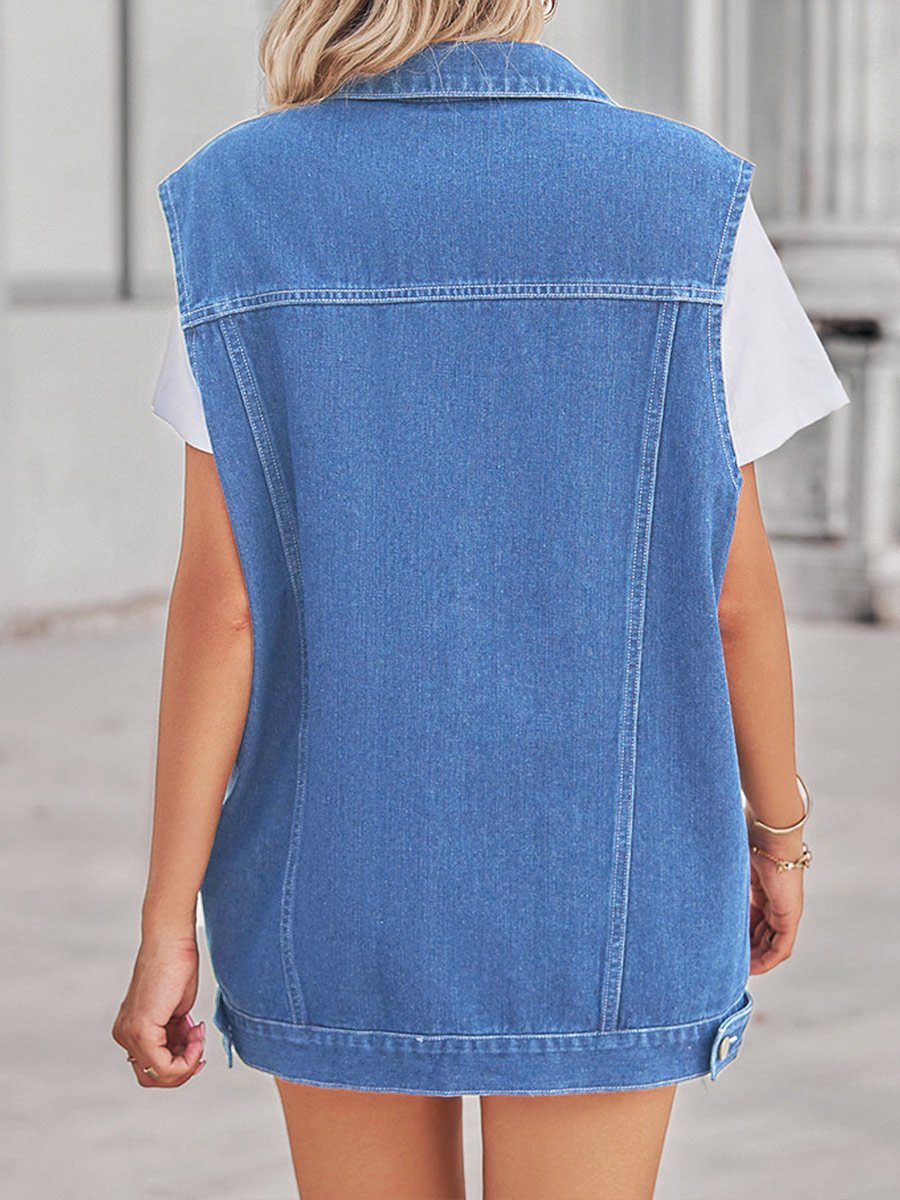 Women's Retro Geometric Colorblock Denim Vest