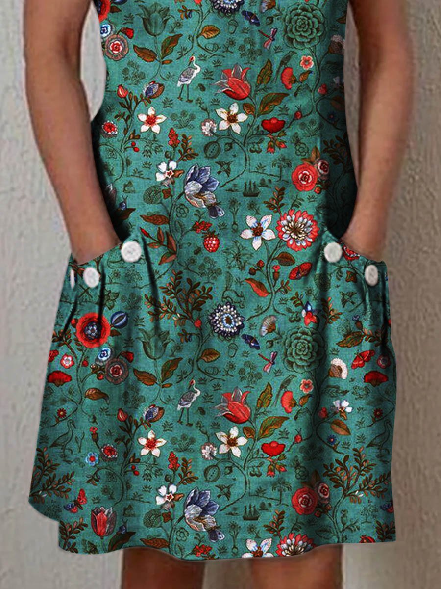 Women's Floral Art Casual Cotton Dress