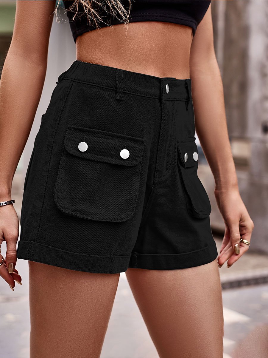 Women's Pocket Elastic Waist Denim Cargo Shorts