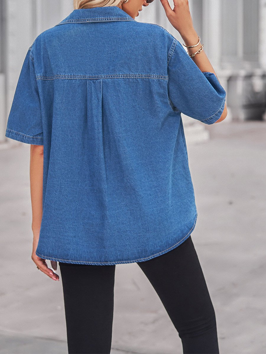 Women's Distressed Thin Denim Shirt