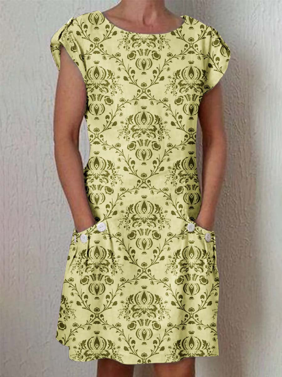 Women's Elegant Floral Pattern Crew Neck Dress