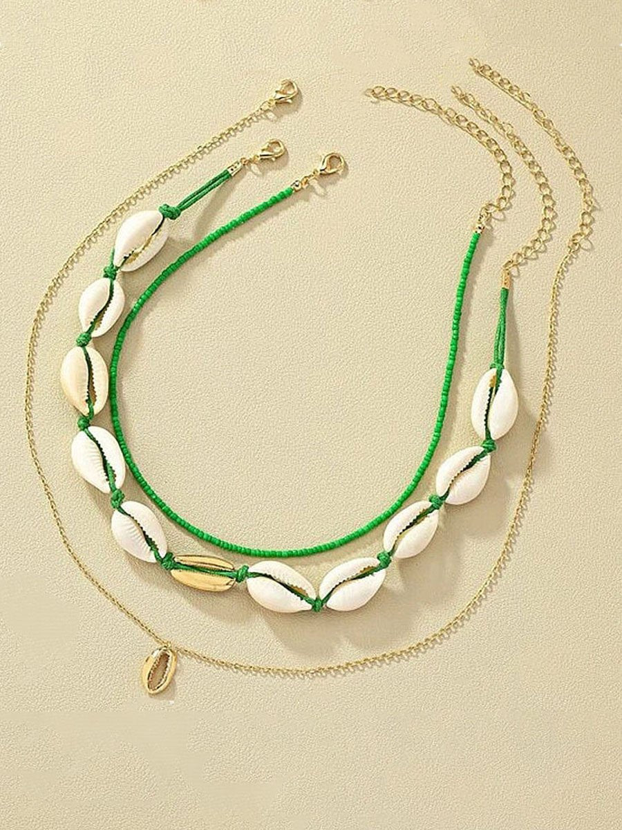 Boho Style Rice Beads And Shell Pendant Necklace