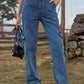 Women's Distressed Semi-Elastic Denim Cargo Pants