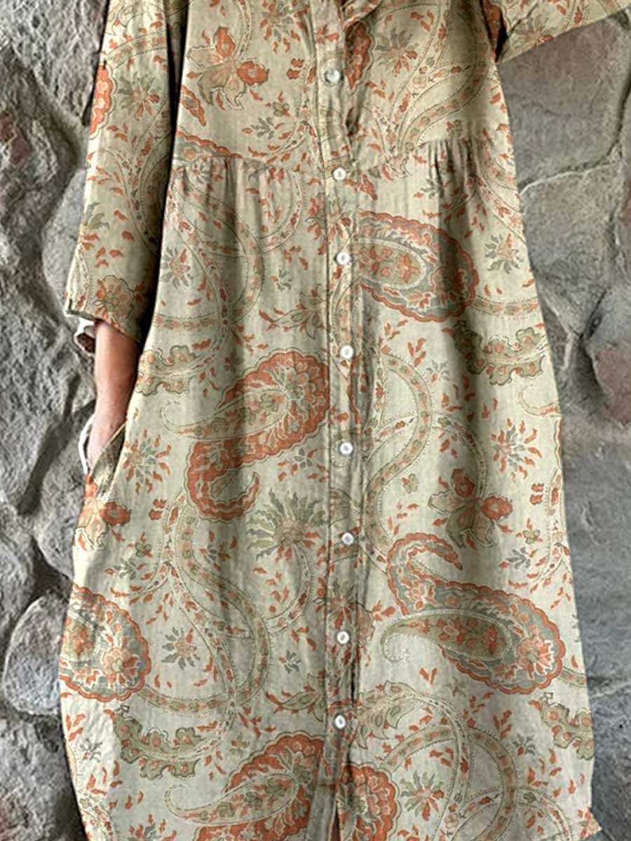 Women's Elegant Pastoral Floral Cotton and Linen Dress