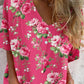 Women's Elegant Simple Floral Pattern V-Neck Cardigan Cotton and Linen Top