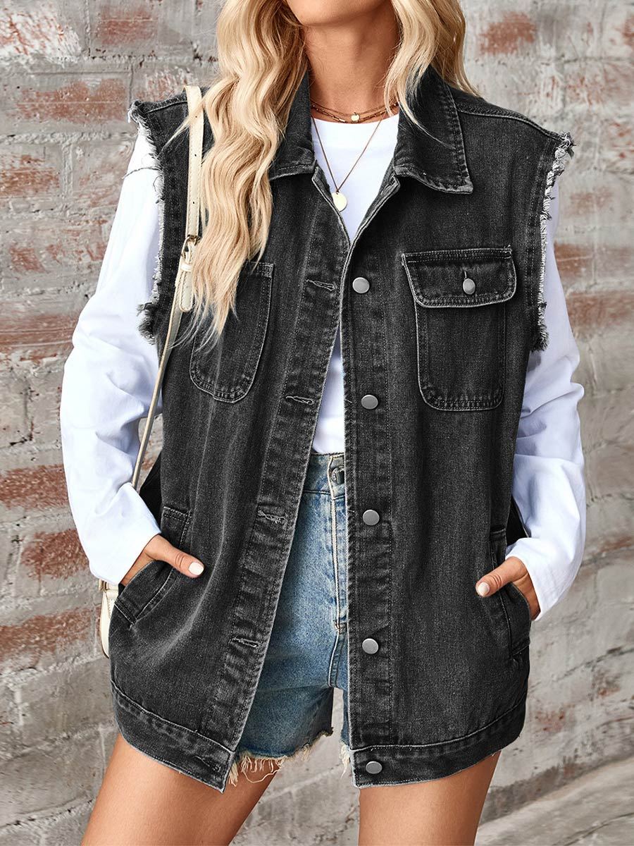 Women's Distressed Loose Denim Waistcoat