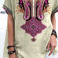 Women's Boho Graphic Printed Cotton and Linen Top