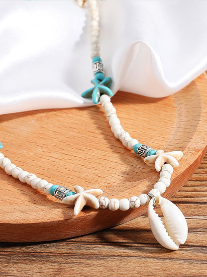 Boho Handmade Turquoise Natural Shell Starfish Necklace