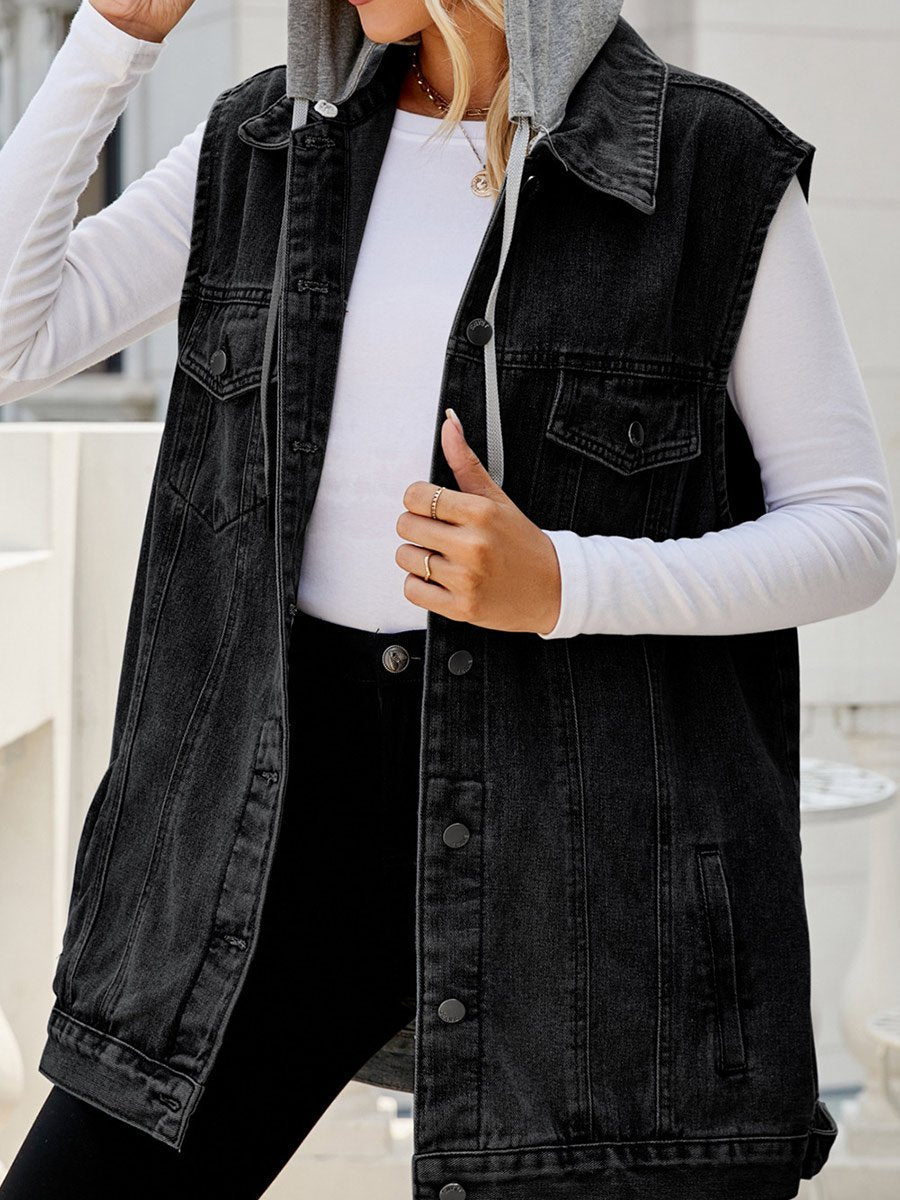 Women's Retro Hooded Denim Vest