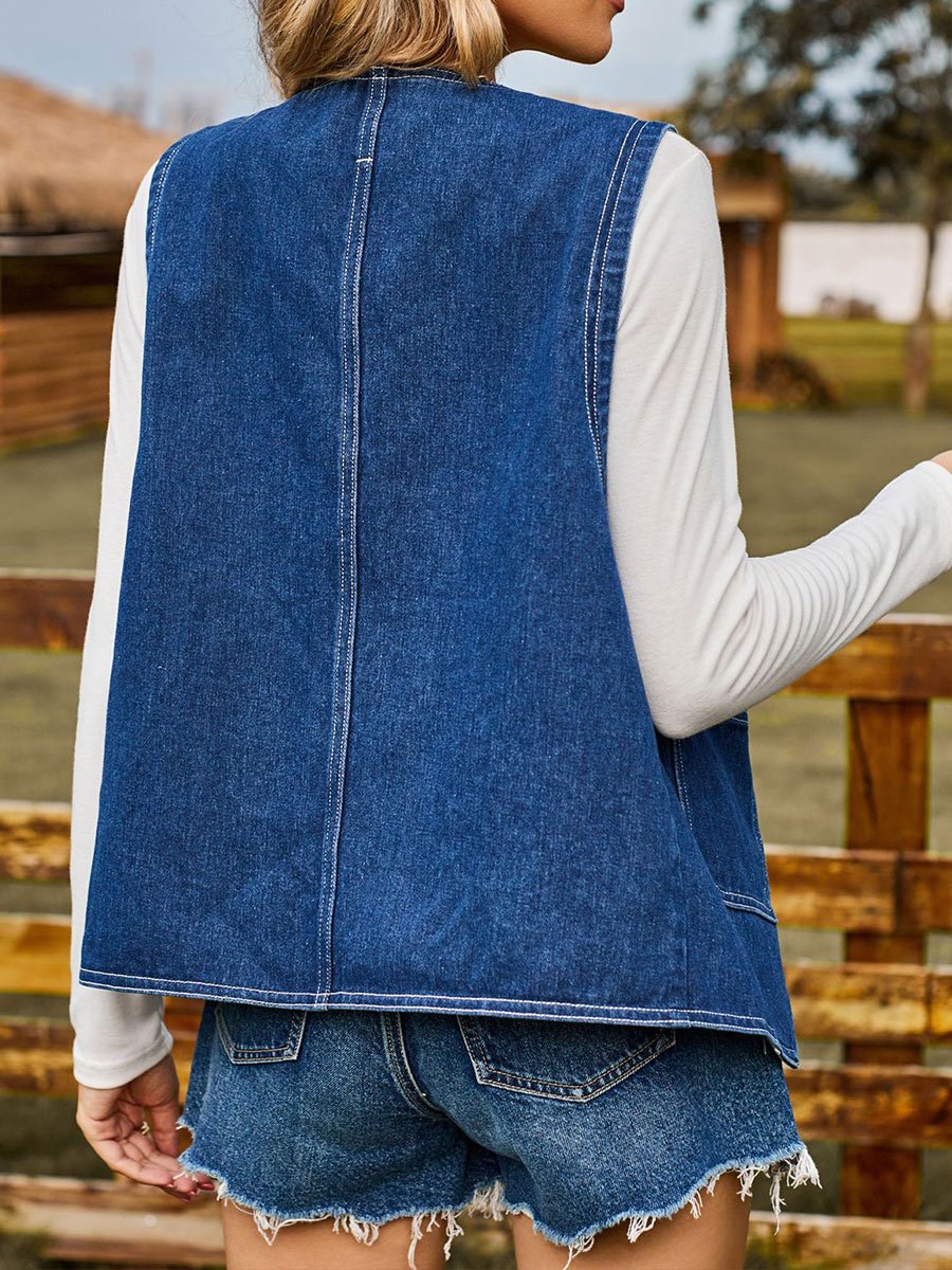 Women's Love Button Denim Vest