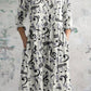 Women's Elegant Art Note Pattern Cotton and Linen Dress with Pockets