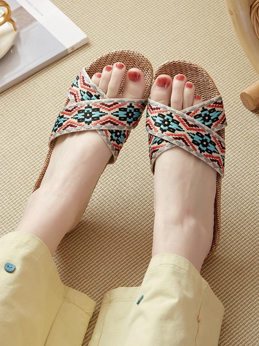 Women's Bohemian Handmade Linen Slippers