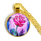 Stylish Poppy Pattern Glass Round Gold Necklace