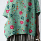 Women's Elegant Rose Floral Pattern Cotton and Linen Top