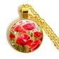 Stylish Poppy Pattern Glass Round Gold Necklace