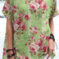 Women's Elegant Vintage Rose Floral Print Linen Top