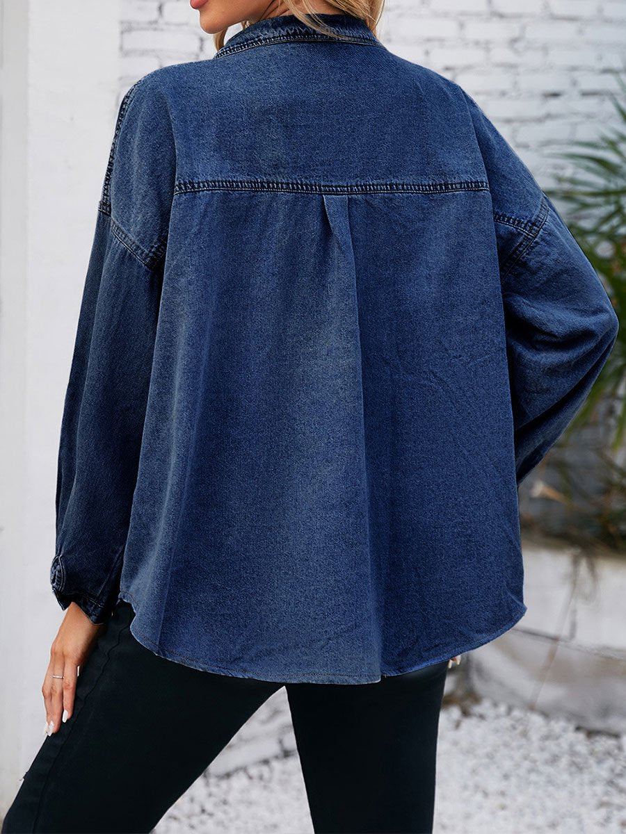 Women's Distressed Loose Denim Shirt