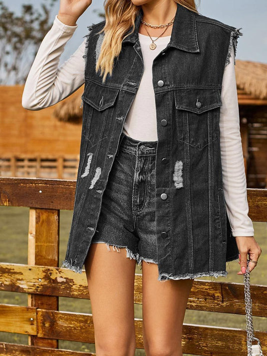 Women's Distressed Denim Vest