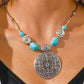 Retro Ethnic Style Hollow Carved Turquoise Pendant Necklace