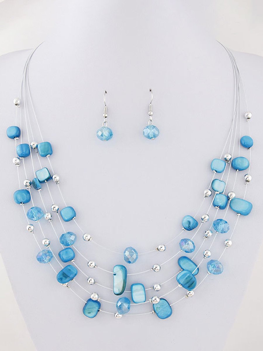 Bohemian Ethnic Style Crystal Turquoise Shell Multi-Layered Necklace And Earrings Set