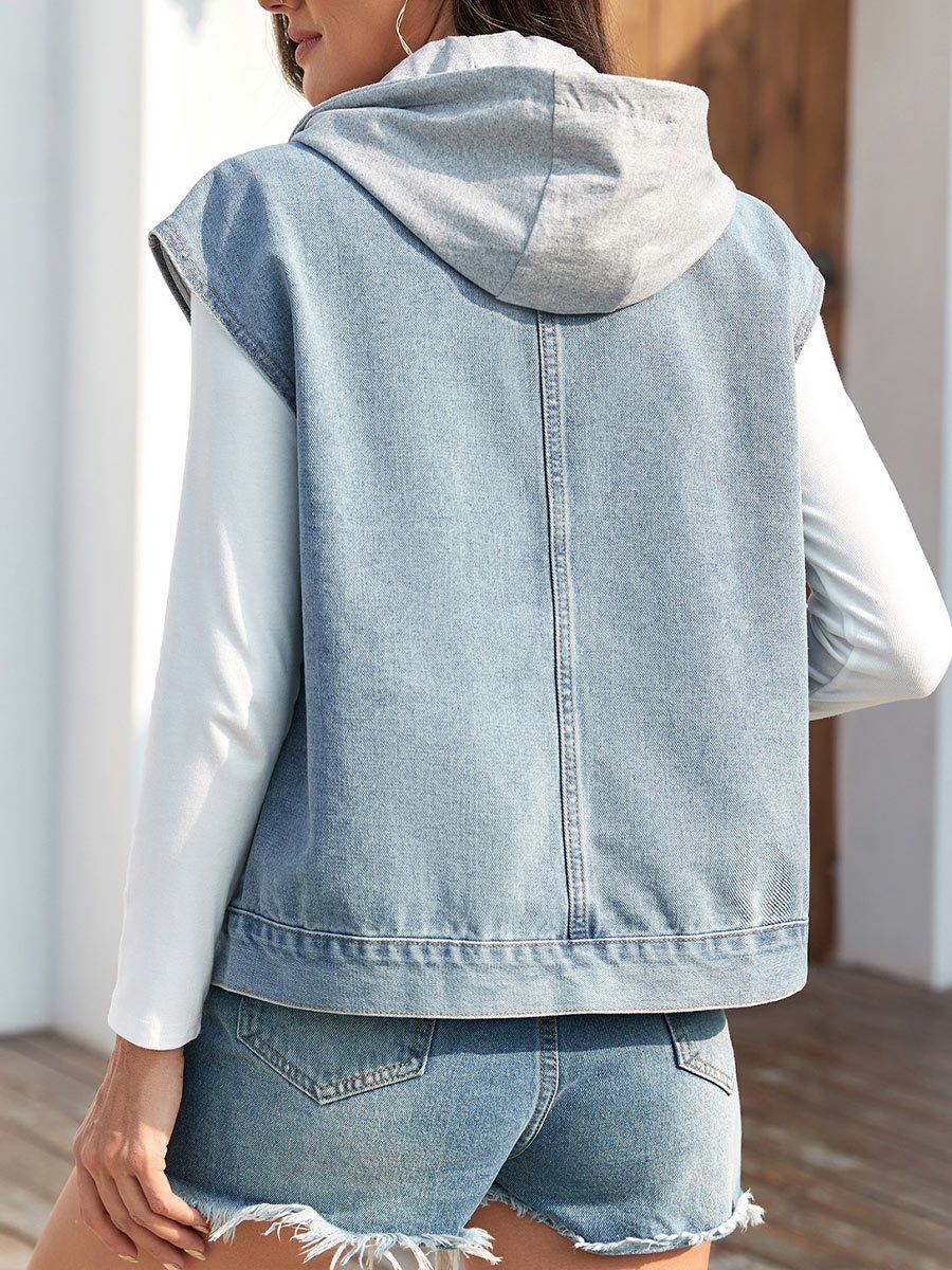 Women's Distressed One-Breasted Denim Vest