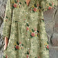 Women's Elegant  Rose Floral Pattern Shirt Style Cotton and Linen Dress