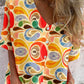 Women's Art Rainbow Color Geometric Irregular Pattern Shirt Style Cotton and Linen Top