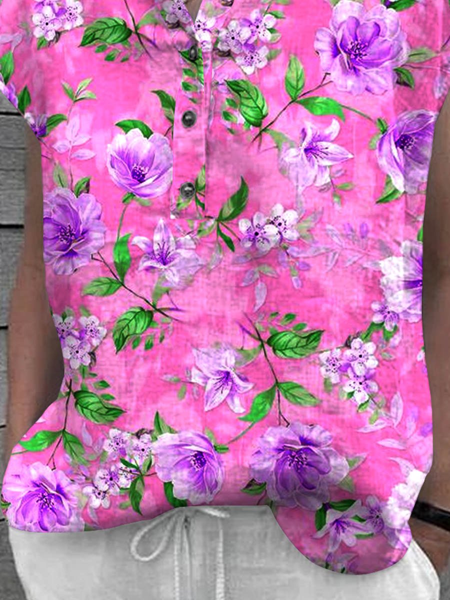 Women's Floral Art Casual Cotton Shirt Top