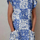 Women's Artistic Floral Decorative Pattern Round Neck Cotton And Linen Dress