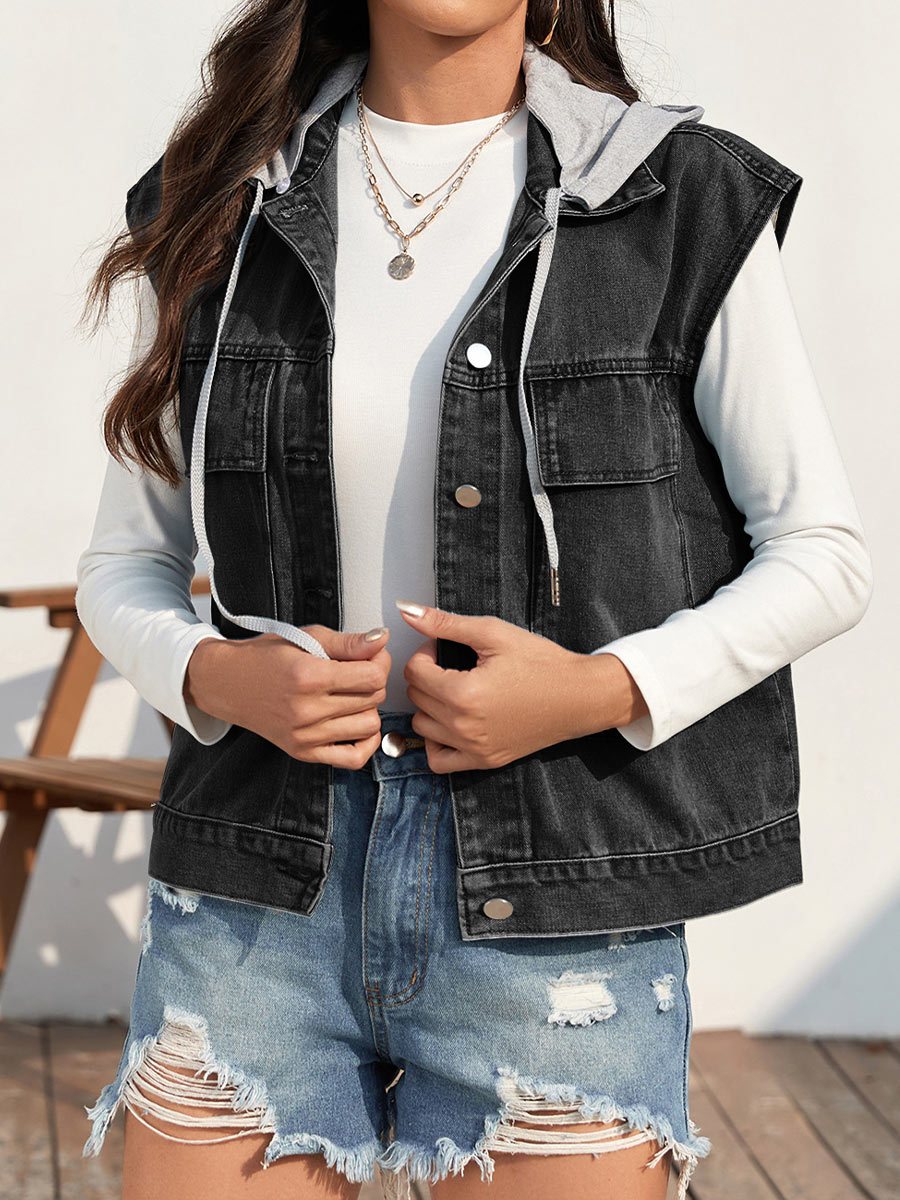 Women's Distressed One-Breasted Denim Vest