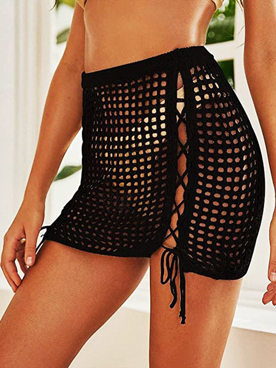 Women's Knitted Hollow Drawstring Bikini Skirt