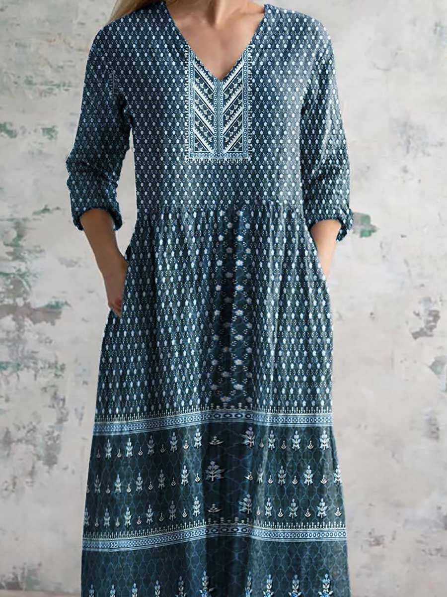 Women's Retro Ethnic Style Printed Casual Cotton Dress