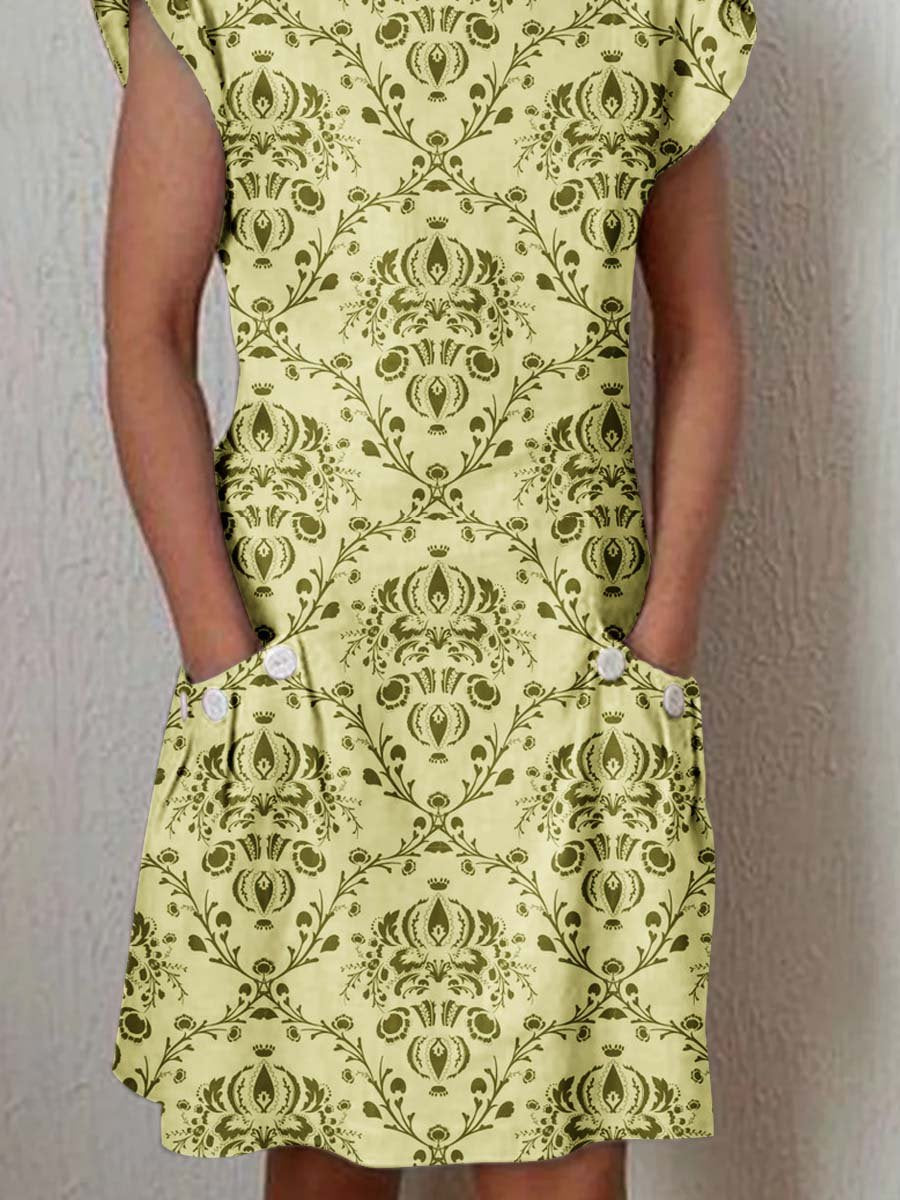 Women's Elegant Floral Pattern Crew Neck Dress