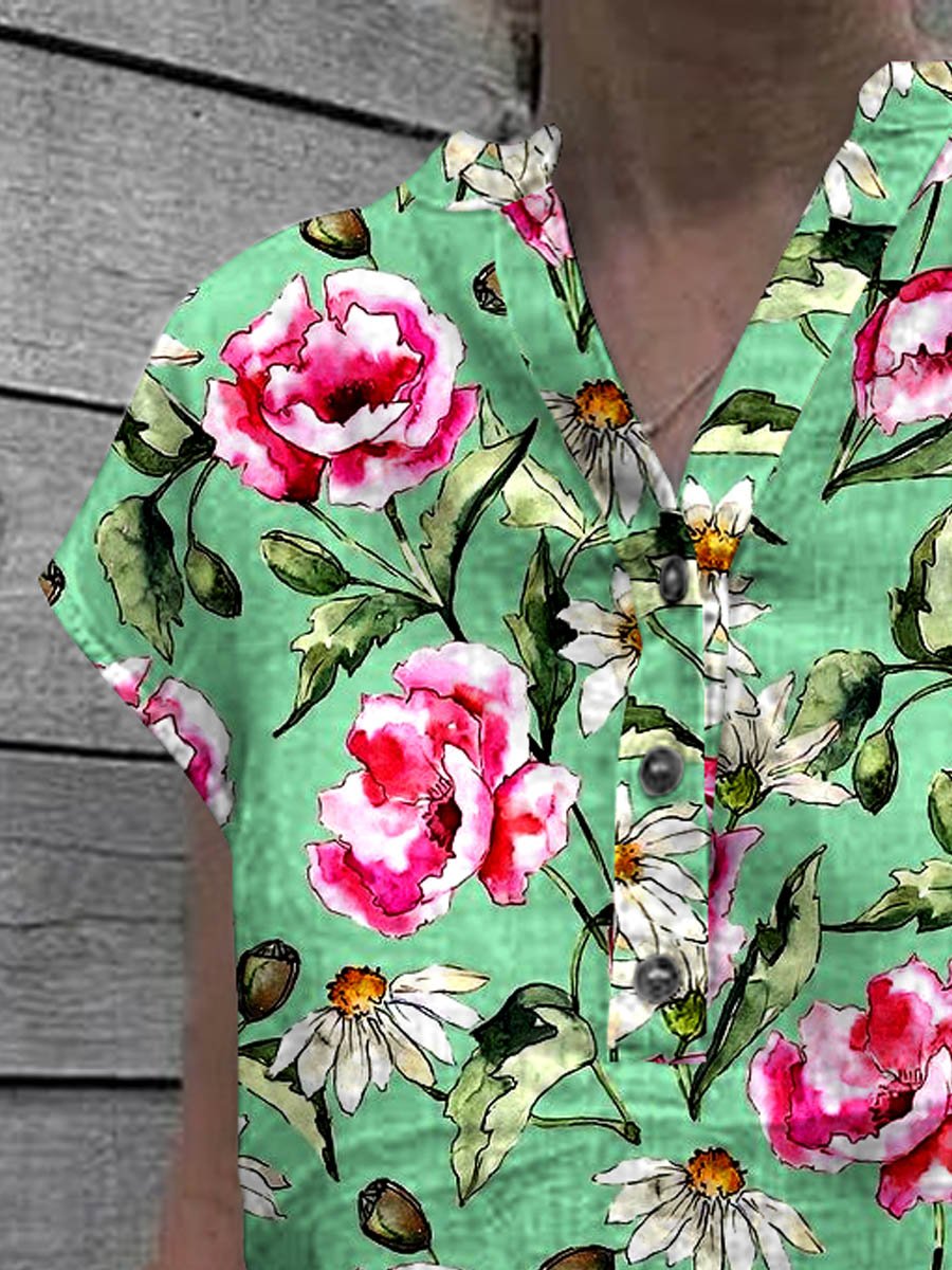 Women's Floral Art Casual Cotton Shirt Top