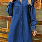 Women's Retro Washed Denim Loose Casual Long-Sleeved Raw Edge Dress