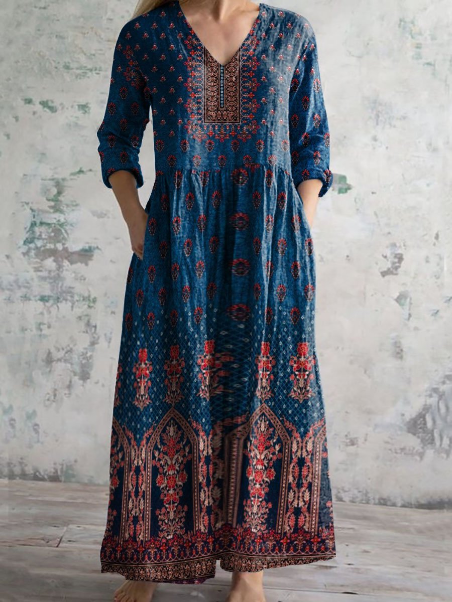 Women's Retro Ethnic Style Printed Casual Cotton Dress