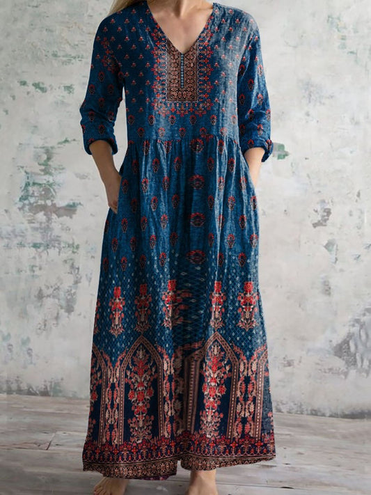 Women's Retro Ethnic Style Printed Casual Cotton Dress