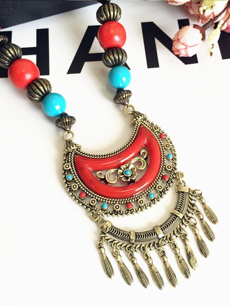 Bohemian Ethnic Style Long Horn Element Bell Sweater Chain