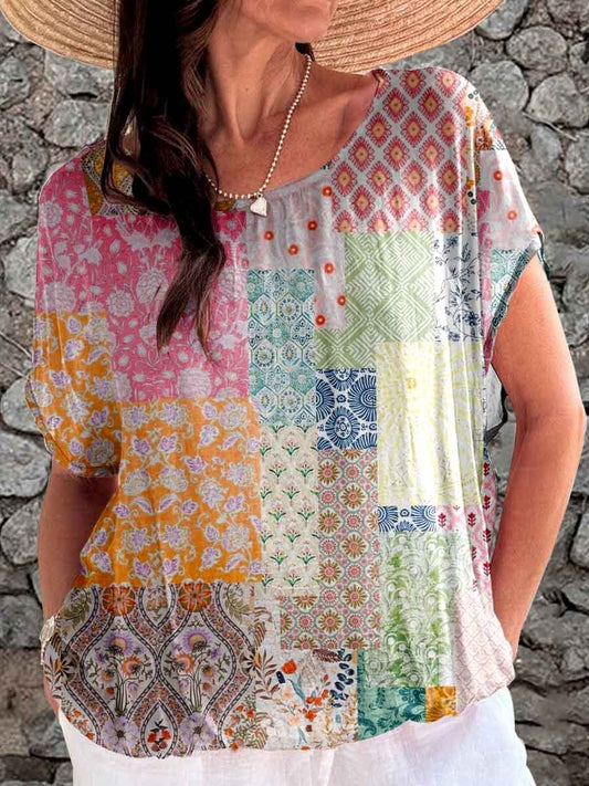 Women's Pastoral Geometric Print Top