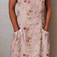 Women's Elegant Rose  Rose Floral Pattern Cotton and Linen Dress with Pockets