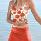 V-neck Red Continuous Poppy Print Suspender Skirt Tankini Pantskirt Set Swimsuit