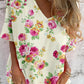 Women's Elegant Simple Floral Pattern V-Neck Cardigan Cotton and Linen Top