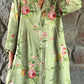 Women's Rose Floral Pattern Cotton and Linen Shirt Dress