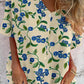 Women's Elegant Floral Pattern Shirt Style Cotton and Linen Top